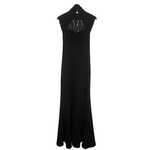 Lulus Crazy About You Black Maxi Lace Dress Small Sleeveless Open Back